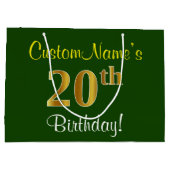 Elegant, groen, Faux Gold 20th Birthday + naam Large Cadeautasje (Achterkant)