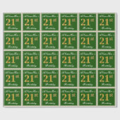 Elegant, groen, Faux Gold 21st geboortedag + naam Cadeaupapier (Vlak)