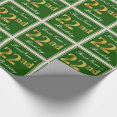 Elegant, groen, Faux Gold 22e verjaardag + naam Cadeaupapier (Hoek)