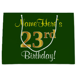 Elegant, groen, Faux Gold 23rd Birthday + naam Groot Cadeauzakje