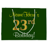 Elegant, groen, Faux Gold 23rd Birthday + naam Groot Cadeauzakje (Achterkant)