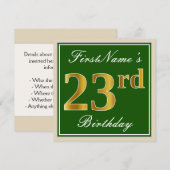 Elegant, groen, Faux Gold 23rd Birthday + naam Kaart (Voorkant / Achterkant)