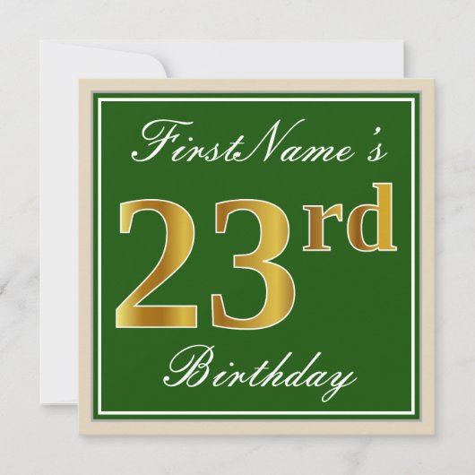 Elegant, groen, Faux Gold 23rd Birthday + naam Kaart (Voorkant)