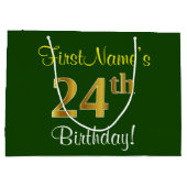 Elegant, groen, Faux Gold 24th Birthday + naam Groot Cadeauzakje (Achterkant)