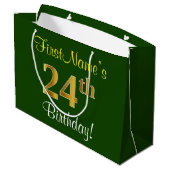Elegant, groen, Faux Gold 24th Birthday + naam Groot Cadeauzakje (Achterkant Gekanteld)
