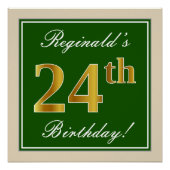 Elegant, groen, Faux Gold 24th Birthday + naam Perfect Poster (Voorkant)