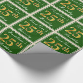 Elegant, groen, Faux Gold 25th Birthday + naam Cadeaupapier (Hoek)