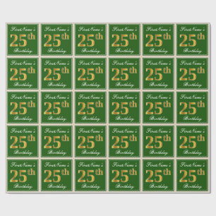 Elegant, groen, Faux Gold 25th Birthday + naam Cadeaupapier