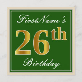 Elegant, groen, Faux Gold 26th Birthday + naam Kaart