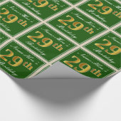 Elegant, groen, Faux Gold 29th Birthday + naam Cadeaupapier (Hoek)