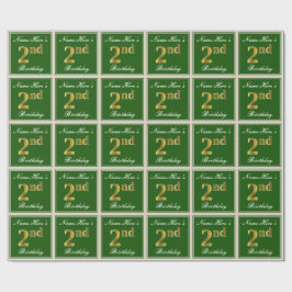Elegant, groen, Faux Gold 2e verjaardag + naam Cadeaupapier