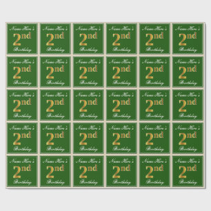 Elegant, groen, Faux Gold 2e verjaardag + naam Cadeaupapier