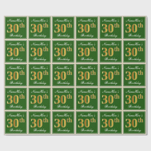 Elegant, groen, Faux Gold 30th Birthday + naam Cadeaupapier
