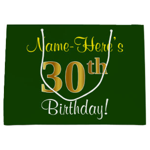 Elegant, groen, Faux Gold 30th Birthday + naam Large Cadeautasje