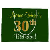 Elegant, groen, Faux Gold 30th Birthday + naam Large Cadeautasje (Achterkant)