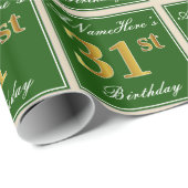 Elegant, groen, Faux Gold 31st Birthday + naam Cadeaupapier (Rol Hoek)