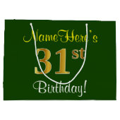 Elegant, groen, Faux Gold 31st Birthday + naam Groot Cadeauzakje (Achterkant)