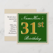 Elegant, groen, Faux Gold 31st Birthday + naam Kaart (Voorkant / Achterkant)