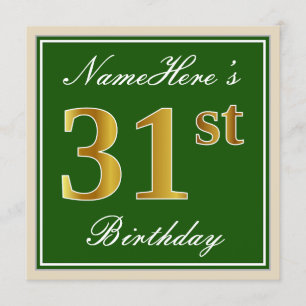 Elegant, groen, Faux Gold 31st Birthday + naam Kaart