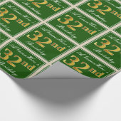 Elegant, groen, Faux Gold 32e verjaardag + naam Cadeaupapier (Hoek)