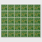 Elegant, groen, Faux Gold 32e verjaardag + naam Cadeaupapier (Vlak)