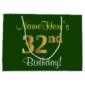 Elegant, groen, Faux Gold 32e verjaardag + naam Groot Cadeauzakje (Achterkant)
