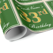 Elegant, groen, Faux Gold 33rd Birthday + naam Cadeaupapier (Rol Hoek)