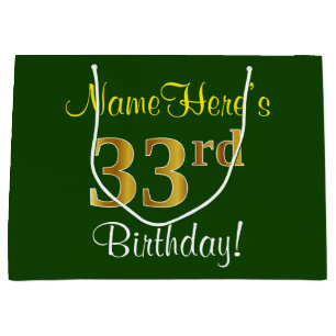 Elegant, groen, Faux Gold 33rd Birthday + naam Groot Cadeauzakje