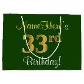 Elegant, groen, Faux Gold 33rd Birthday + naam Groot Cadeauzakje (Achterkant)