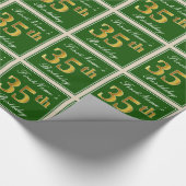 Elegant, groen, Faux Gold 35th Birthday + naam Cadeaupapier (Hoek)