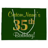 Elegant, groen, Faux Gold 35th Birthday + naam Groot Cadeauzakje (Achterkant)