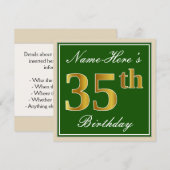 Elegant, groen, Faux Gold 35th Birthday + naam Kaart (Voorkant / Achterkant)