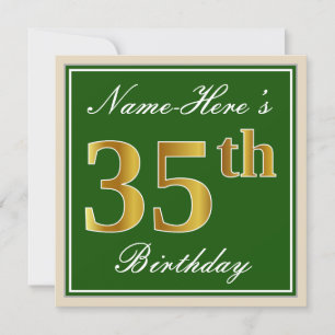 Elegant, groen, Faux Gold 35th Birthday + naam Kaart