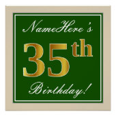 Elegant, groen, Faux Gold 35th Birthday + naam Poster (Voorkant)