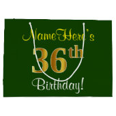 Elegant, groen, Faux Gold 36th Birthday + naam Groot Cadeauzakje (Achterkant)