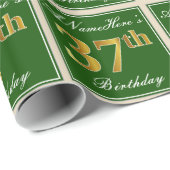 Elegant, groen, Faux Gold 37th Birthday + naam Cadeaupapier (Rol Hoek)
