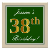Elegant, groen, Faux Gold 38th Birthday + naam Perfect Poster (Voorkant)
