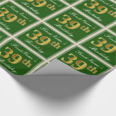 Elegant, groen, Faux Gold 39th Birthday + naam Cadeaupapier (Hoek)