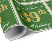 Elegant, groen, Faux Gold 39th Birthday + naam Cadeaupapier (Rol Hoek)