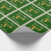 Elegant, groen, Faux Gold 3rd Birthday + naam Cadeaupapier (Hoek)