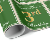 Elegant, groen, Faux Gold 3rd Birthday + naam Cadeaupapier (Rol Hoek)