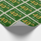 Elegant, groen, Faux Gold 40th Birthday + naam Cadeaupapier (Hoek)