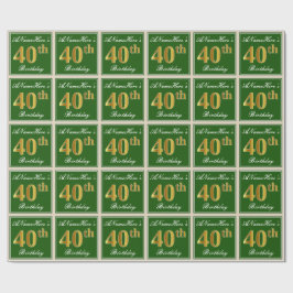 Elegant, groen, Faux Gold 40th Birthday + naam Cadeaupapier