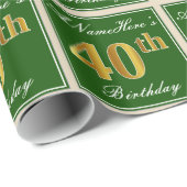 Elegant, groen, Faux Gold 40th Birthday + naam Cadeaupapier (Rol Hoek)