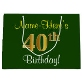 Elegant, groen, Faux Gold 40th Birthday + naam Large Cadeautasje (Voorkant)