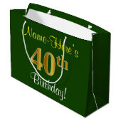 Elegant, groen, Faux Gold 40th Birthday + naam Large Cadeautasje (Achterkant Gekanteld)