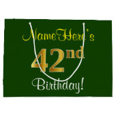 Elegant, groen, Faux Gold 42e verjaardag + naam Groot Cadeauzakje (Achterkant)