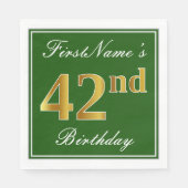 Elegant groen, Faux Gold 42e verjaardag + naam Servet (Voorkant)