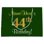 Elegant, groen, Faux Gold 44th Birthday + naam Groot Cadeauzakje (Voorkant)