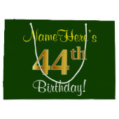 Elegant, groen, Faux Gold 44th Birthday + naam Groot Cadeauzakje (Achterkant)